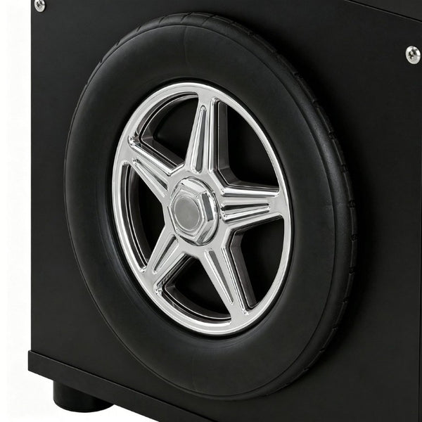English Elm Kids Racing Theme Toy Box with Gas Strut Lid and 3D Wheel Accents for Boys Bedroom Black W2237P501401