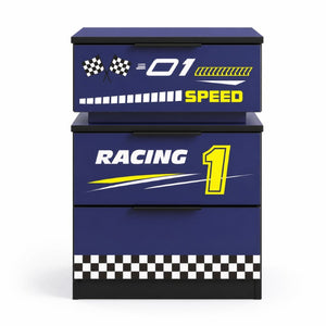 English Elm Kids Racing Car Nightstand with RGB LED Shelf and Three Drawers for Themed Bedrooms W2237P501433