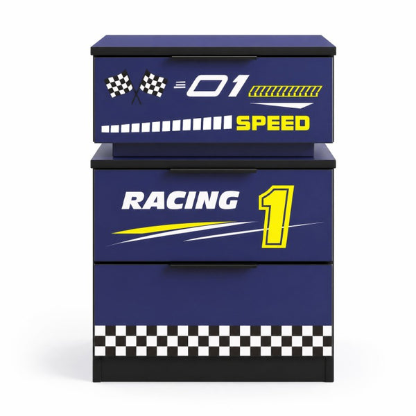English Elm Kids Racing Car Nightstand with RGB LED Shelf and Three Drawers for Themed Bedrooms W2237P501433