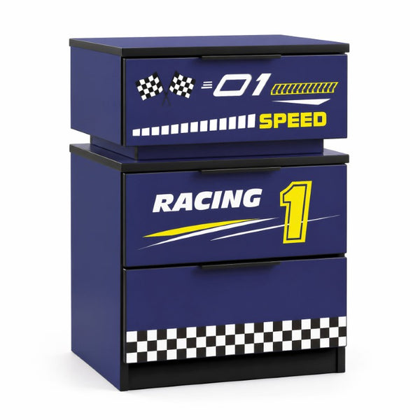 English Elm Kids Racing Car Nightstand with RGB LED Shelf and Three Drawers for Themed Bedrooms W2237P501433