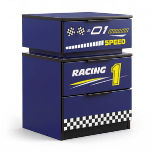 English Elm Kids Racing Car Nightstand with RGB LED Shelf and Three Drawers for Themed Bedrooms W2237P501433