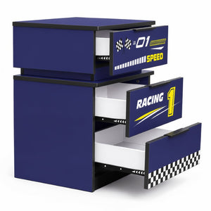 English Elm Kids Racing Car Nightstand with RGB LED Shelf and Three Drawers for Themed Bedrooms W2237P501433