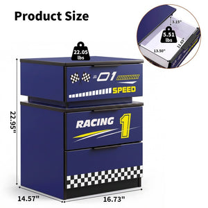 English Elm Kids Racing Car Nightstand with RGB LED Shelf and Three Drawers for Themed Bedrooms W2237P501433