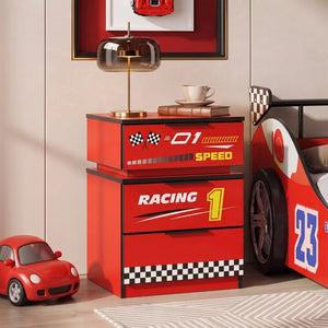 English Elm Supreme Energy Kids Racing Floor Bed with LED Lights and Built-In Guardrails Red W2237P501440
