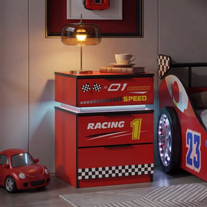 English Elm Supreme Energy Kids Racing Floor Bed with LED Lights and Built-In Guardrails Red W2237P501440