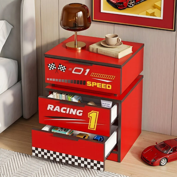 English Elm Supreme Energy Kids Racing Floor Bed with LED Lights and Built-In Guardrails Red W2237P501440