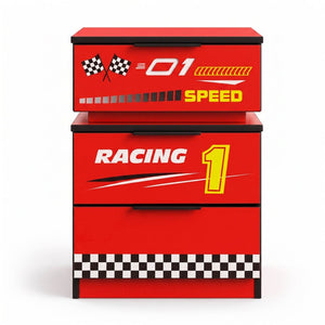 English Elm Supreme Energy Kids Racing Floor Bed with LED Lights and Built-In Guardrails Red W2237P501440
