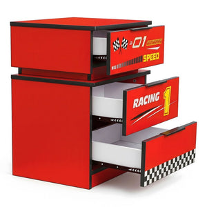 English Elm Supreme Energy Kids Racing Floor Bed with LED Lights and Built-In Guardrails Red W2237P501440