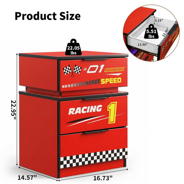 English Elm Supreme Energy Kids Racing Floor Bed with LED Lights and Built-In Guardrails Red W2237P501440