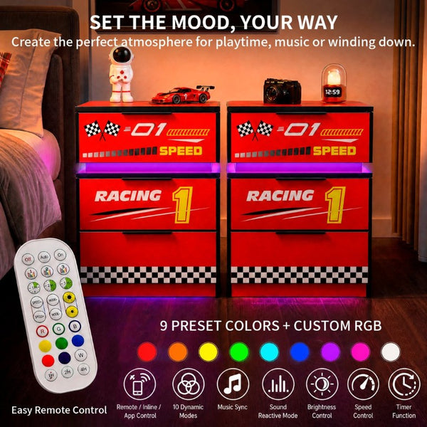 English Elm Supreme Energy Kids Racing Floor Bed with LED Lights and Built-In Guardrails Red W2237P501440