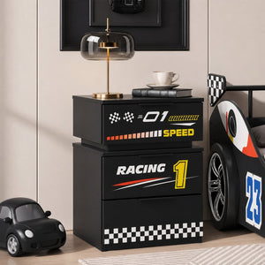 English Elm Supreme Energy Kids Racing Floor Bed with LED Lights and Built-In Guardrails Black W2237P501441
