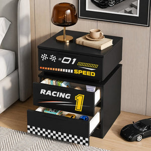 English Elm Supreme Energy Kids Racing Floor Bed with LED Lights and Built-In Guardrails Black W2237P501441