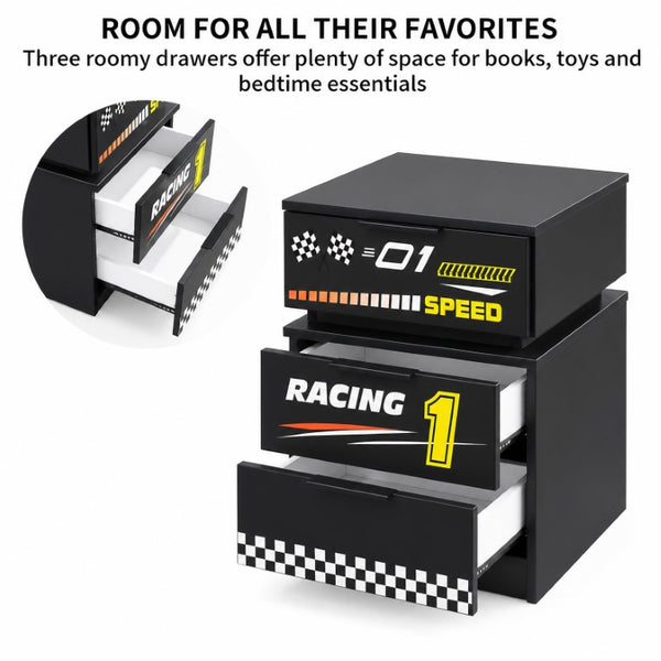 English Elm Supreme Energy Kids Racing Floor Bed with LED Lights and Built-In Guardrails Black W2237P501441