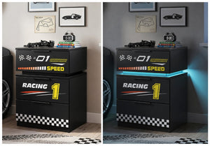 English Elm Supreme Energy Kids Racing Floor Bed with LED Lights and Built-In Guardrails Black W2237P501441