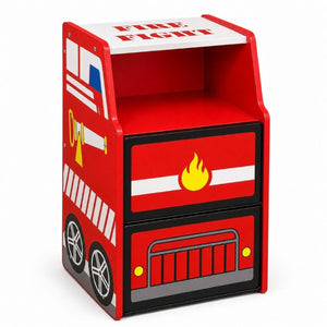 English Elm Kids Fire Truck Themed Nightstand with Two Drawers and Open Cubby for Boys Bedroom W2237P501521