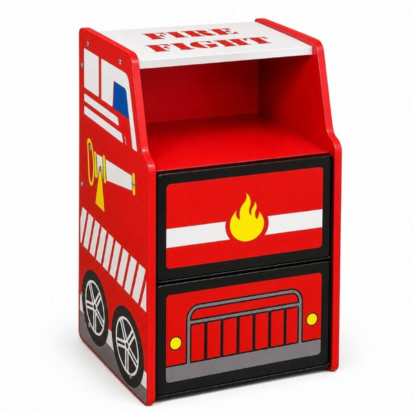 English Elm Kids Fire Truck Themed Nightstand with Two Drawers and Open Cubby for Boys Bedroom W2237P501521