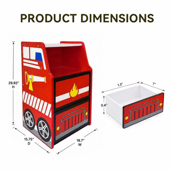 English Elm Kids Fire Truck Themed Nightstand with Two Drawers and Open Cubby for Boys Bedroom W2237P501521