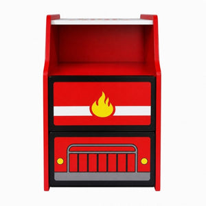English Elm Kids Fire Truck Themed Nightstand with Two Drawers and Open Cubby for Boys Bedroom W2237P501521