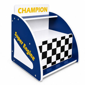 English Elm Kids Racing Themed Nightstand with Drawer Open Shelf and Curved Sporty Design Blue W2237P501551