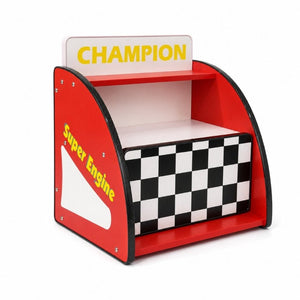 English Elm Kids Racing Themed Nightstand with Drawer Open Shelf and Rounded Safety Edges W2237P501566