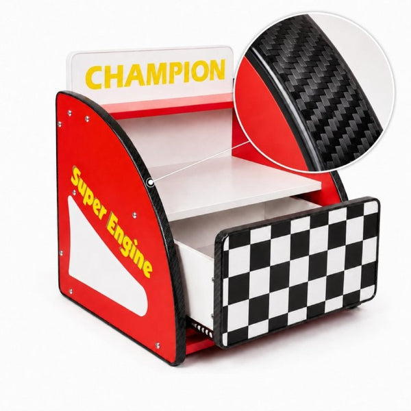English Elm Kids Racing Themed Nightstand with Drawer Open Shelf and Rounded Safety Edges W2237P501566