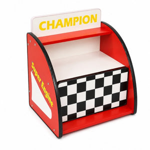 English Elm Kids Racing Themed Nightstand with Drawer Open Shelf and Rounded Safety Edges W2237P501566