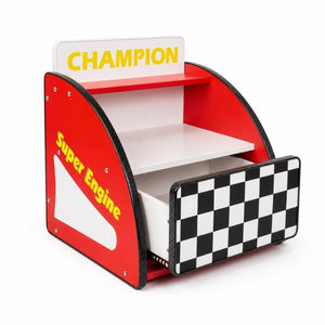 English Elm Kids Racing Themed Nightstand with Drawer Open Shelf and Rounded Safety Edges W2237P501566