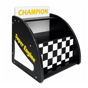 English Elm Kids Racing Themed Nightstand with Drawer Open Shelf and Curved Sporty Design Black W2237P501570