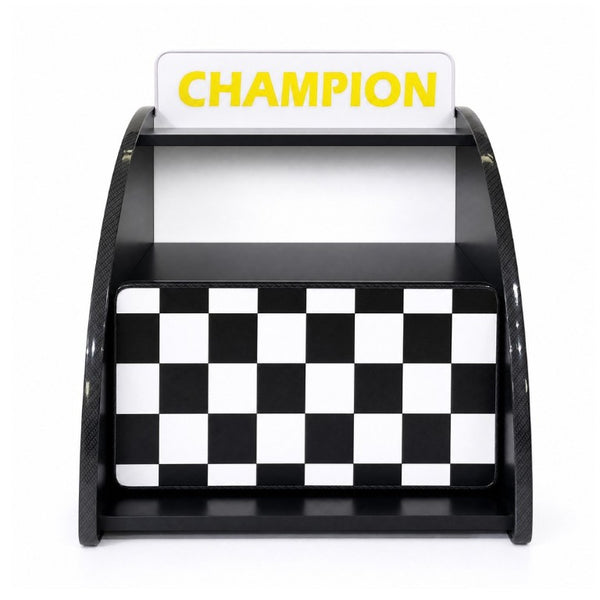 English Elm Kids Racing Themed Nightstand with Drawer Open Shelf and Curved Sporty Design Black W2237P501570