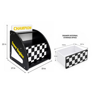 English Elm Kids Racing Themed Nightstand with Drawer Open Shelf and Curved Sporty Design Black W2237P501570