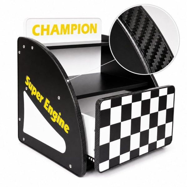 English Elm Kids Racing Themed Nightstand with Drawer Open Shelf and Curved Sporty Design Black W2237P501570