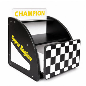 English Elm Kids Racing Themed Nightstand with Drawer Open Shelf and Curved Sporty Design Black W2237P501570