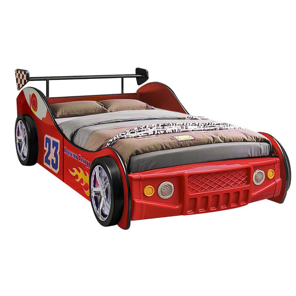 English Elm Supreme Racing Car Twin Floor Bed with Led Wheel Lights for Kids Bedroom W2237S00023
