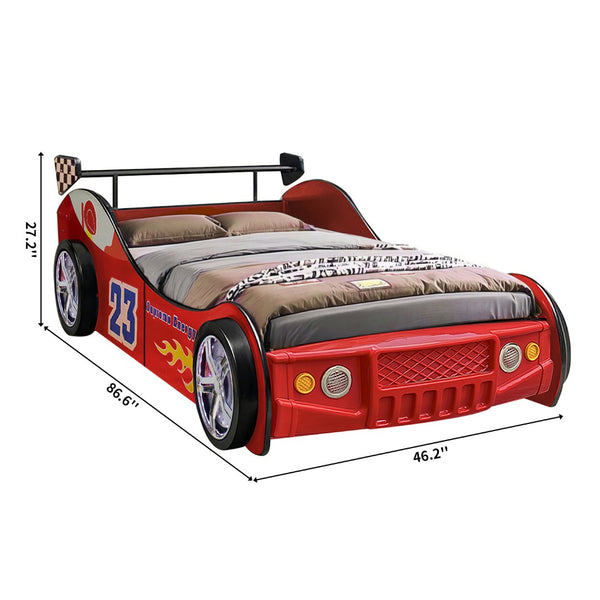 English Elm Supreme Racing Car Twin Floor Bed with Led Wheel Lights for Kids Bedroom W2237S00023