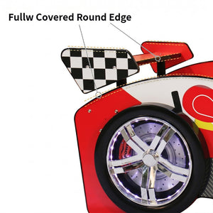English Elm Supreme Racing Car Twin Floor Bed with Led Wheel Lights for Kids Bedroom W2237S00023