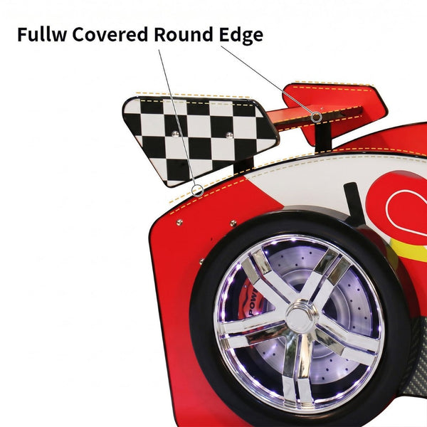 English Elm Supreme Racing Car Twin Floor Bed with Led Wheel Lights for Kids Bedroom W2237S00023