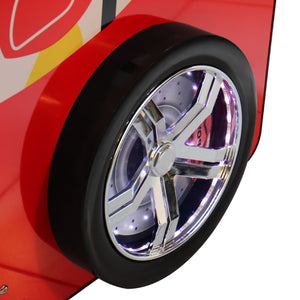 English Elm Supreme Racing Car Twin Floor Bed with Led Wheel Lights for Kids Bedroom W2237S00023