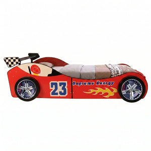 English Elm Supreme Racing Car Twin Floor Bed with Led Wheel Lights for Kids Bedroom W2237S00023