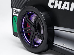 English Elm Kids Formula Racing Bed with LED Wheel Lights and Carbon Fiber Accents Twin Frame Black W2237S00024