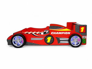 English Elm Kids Formula Racing Bed with LED Wheel Lights and Carbon Fiber Accents Twin Frame Red W2237S00025