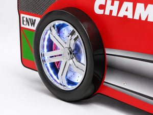 English Elm Kids Formula Racing Bed with LED Wheel Lights and Carbon Fiber Accents Twin Frame Red W2237S00025