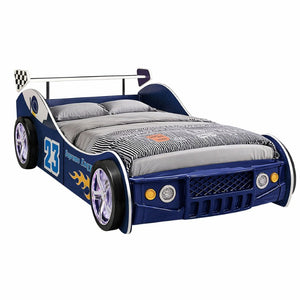 English Elm Supreme Energy Kids Racing Floor Bed with LED Lights and Built-In Guardrails Blue W2237S00027