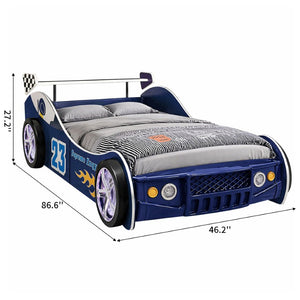 English Elm Supreme Energy Kids Racing Floor Bed with LED Lights and Built-In Guardrails Blue W2237S00027
