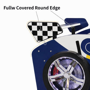 English Elm Supreme Energy Kids Racing Floor Bed with LED Lights and Built-In Guardrails Blue W2237S00027