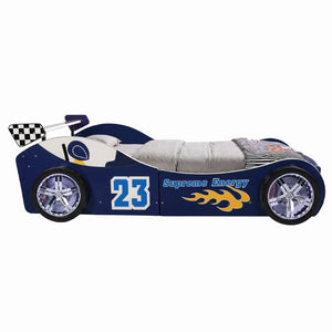 English Elm Supreme Energy Kids Racing Floor Bed with LED Lights and Built-In Guardrails Blue W2237S00027