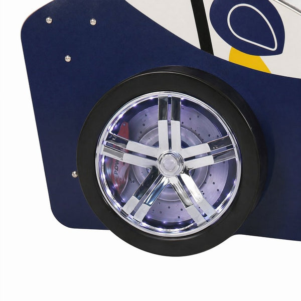 English Elm Supreme Energy Kids Racing Floor Bed with LED Lights and Built-In Guardrails Blue W2237S00027