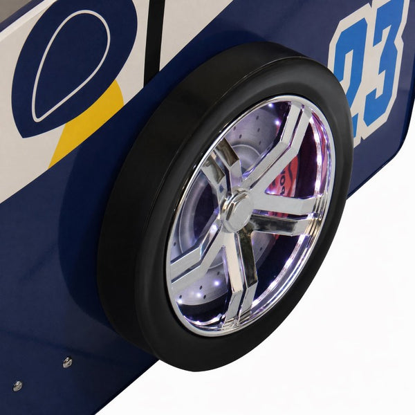 English Elm Supreme Energy Kids Racing Floor Bed with LED Lights and Built-In Guardrails Blue W2237S00027