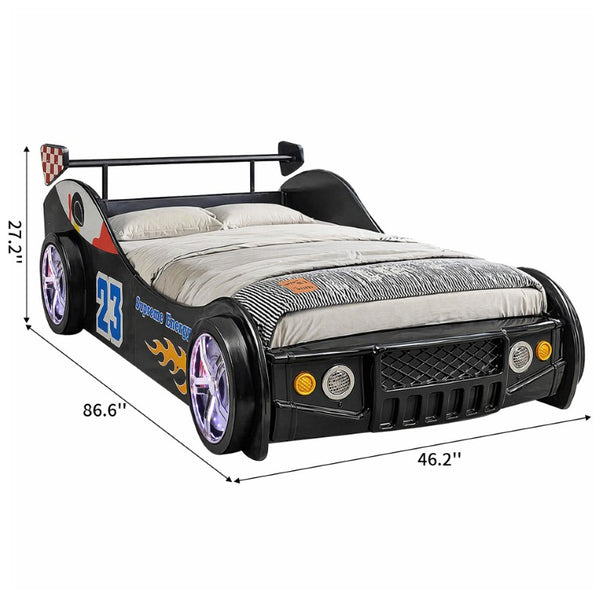 English Elm Cool Racing Kids Bed with LED Lights Cartoon Dog Design for Adventure Bedroom Black 86.4 L x 46.2 W x 27.2 H W2237S00028
