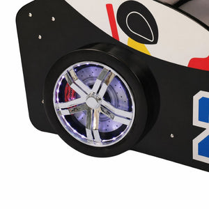 English Elm Cool Racing Kids Bed with LED Lights Cartoon Dog Design for Adventure Bedroom Black 86.4 L x 46.2 W x 27.2 H W2237S00028