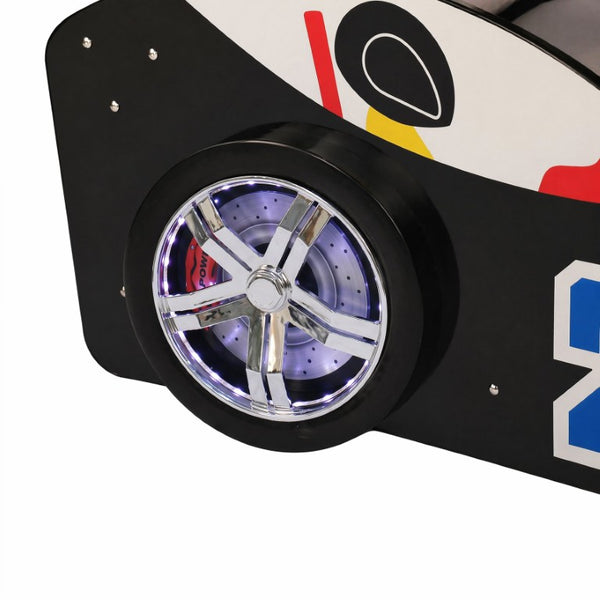 English Elm Cool Racing Kids Bed with LED Lights Cartoon Dog Design for Adventure Bedroom Black 86.4 L x 46.2 W x 27.2 H W2237S00028